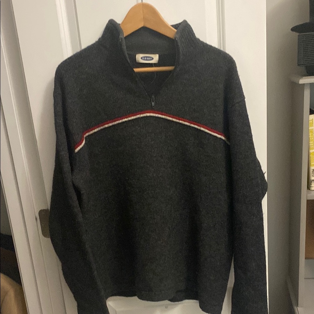 Old Navy Gray and Red Zip Up Sweater